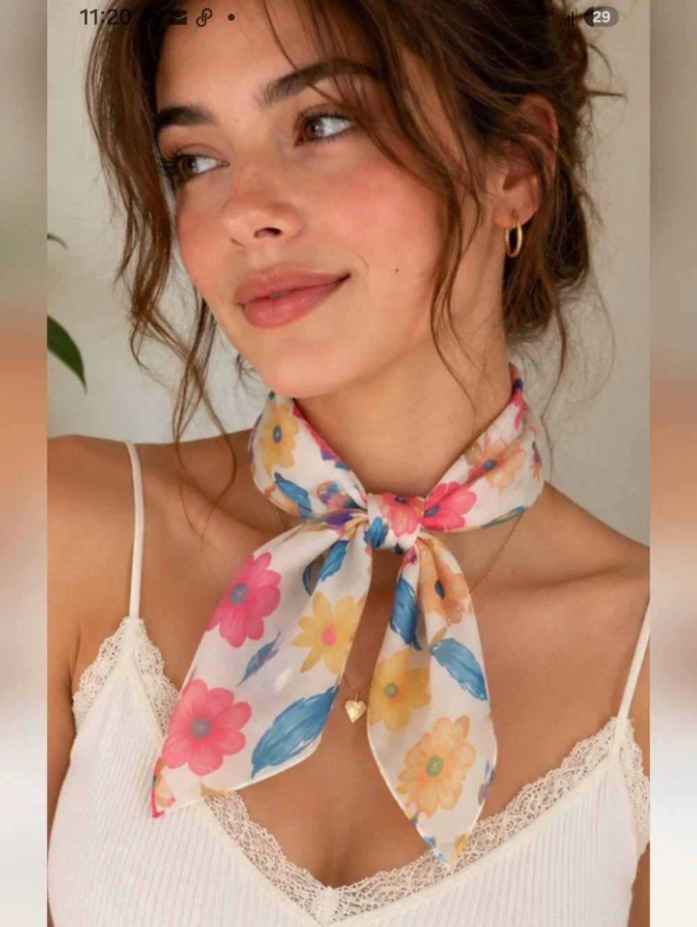 Vintage Silk Blend Floral Handkerchief Scarf Retro Cottagecore Neck Scarf